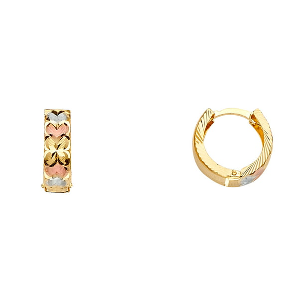 14k Tri Color Gold Huggie Earrings 